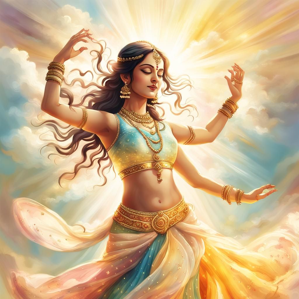 Dreamlike Bollywood Deity Belly Dance Illustration