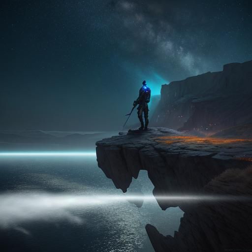 Fantasy Assassin Gazing at Moonlit Landscape