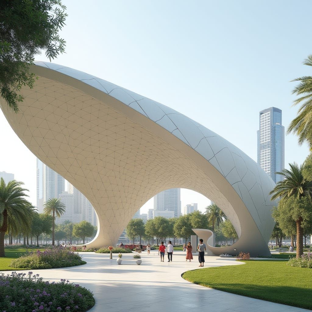 Surreal Futuristic Architecture with Organic Petal-Like Roof...