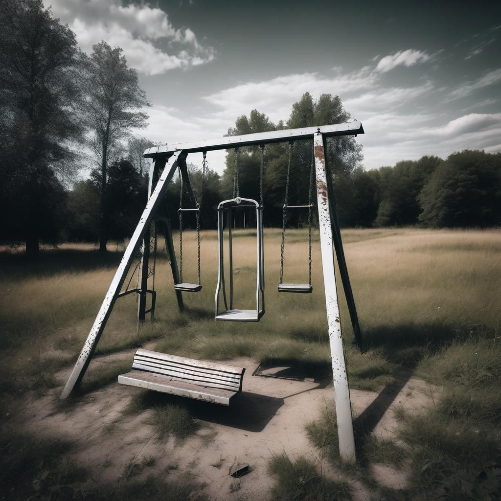 Abandoned swing set in the countryside Greg Rutkowski H.R. G...