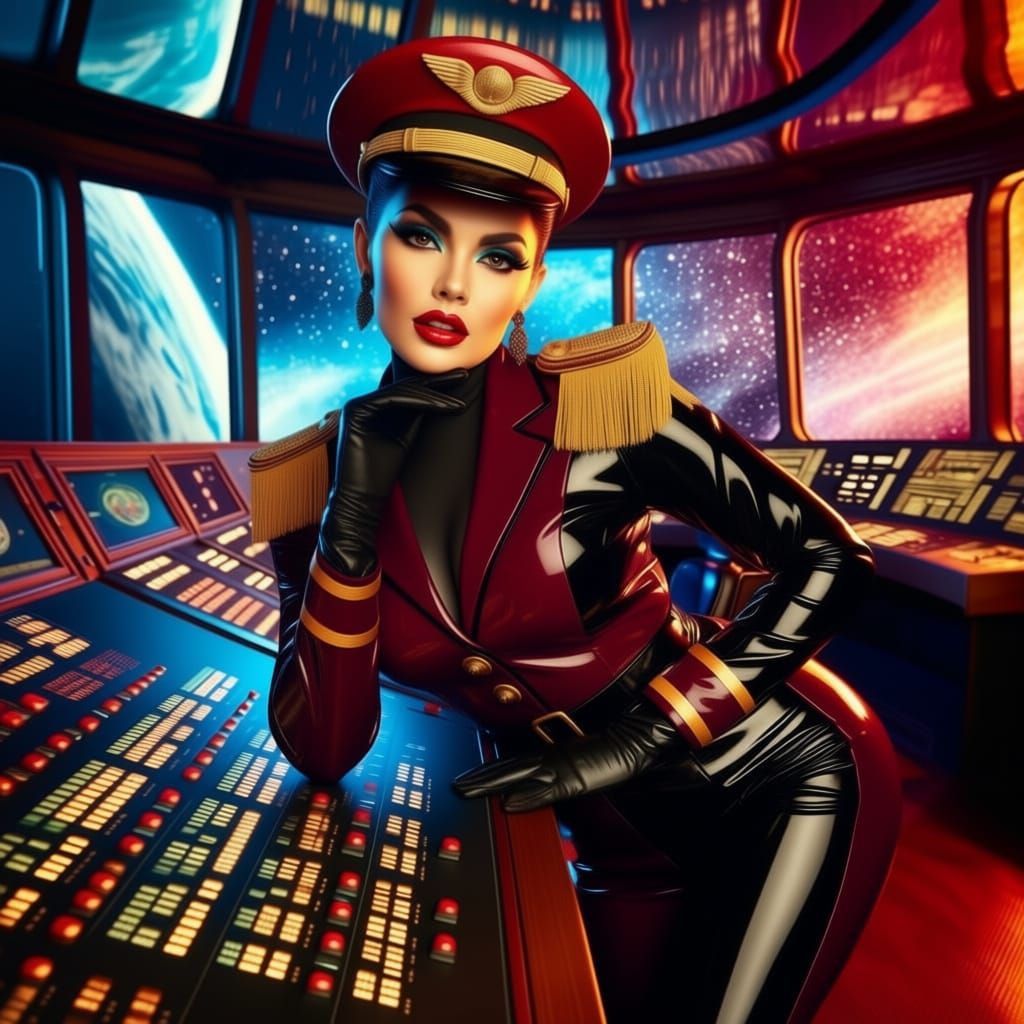 Hispanic Officer in Sci-Fi Spaceship Control Room