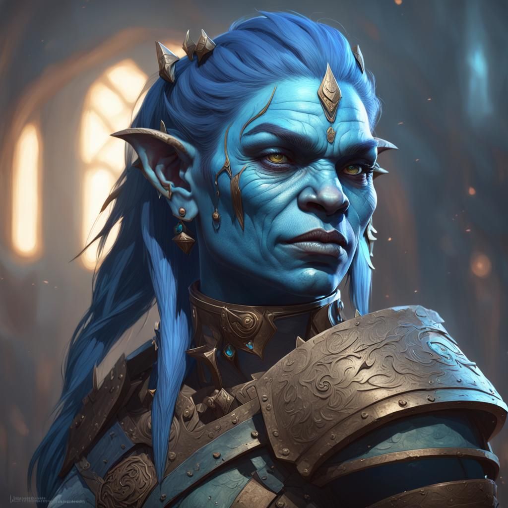 Hyperdetailed Blue Orc Portrait in Art Nouveau Style