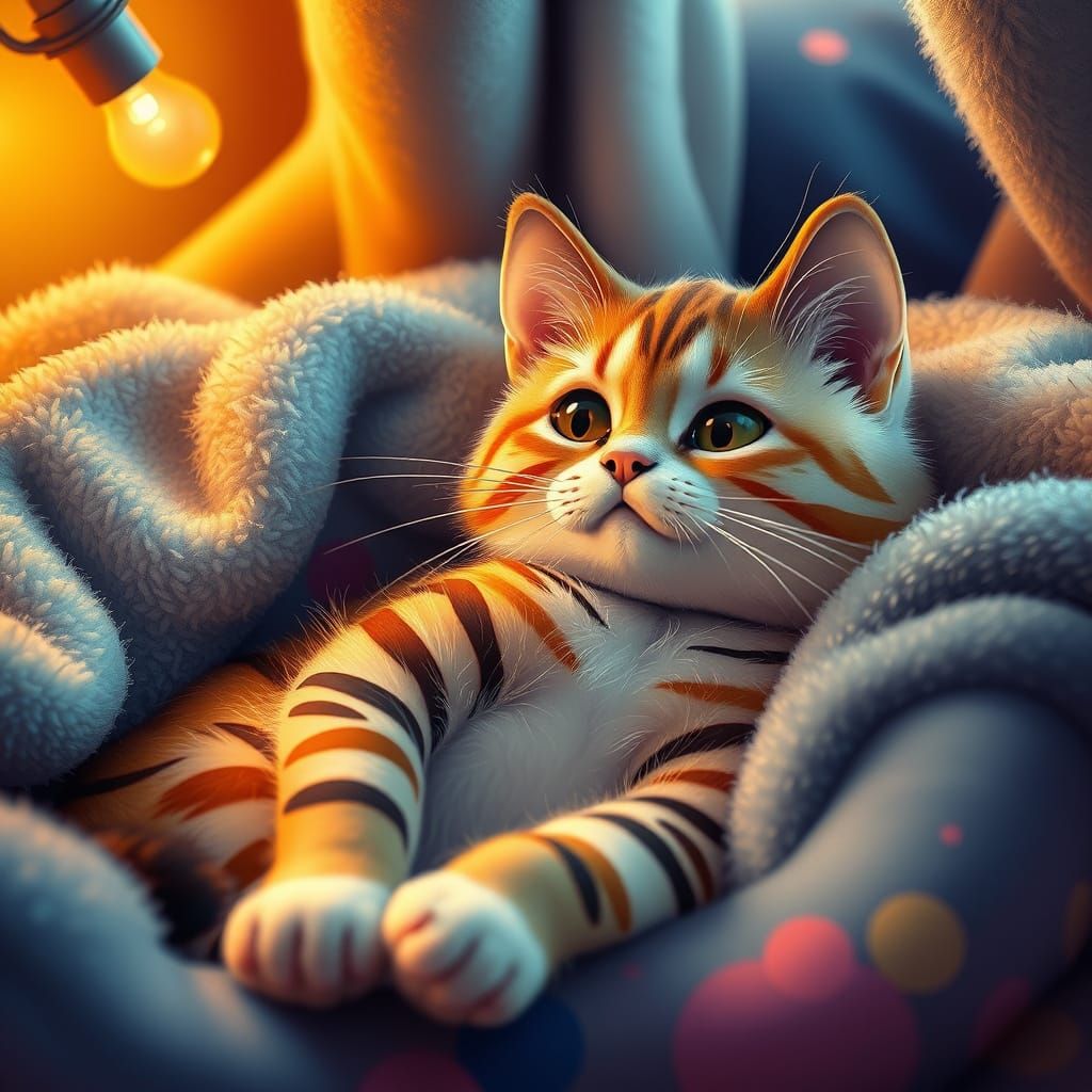 Vibrant Whimsy Cat in Soft Textures