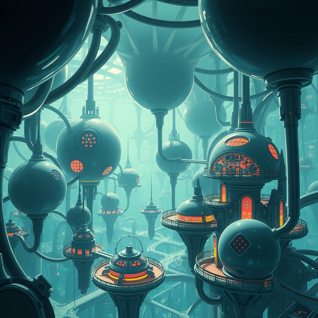 Futuristic Underwater City of Geodesic Spheres