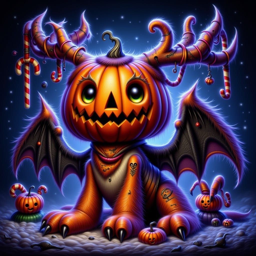 Whimsical Halloween Christmas Hybrid Creature Art