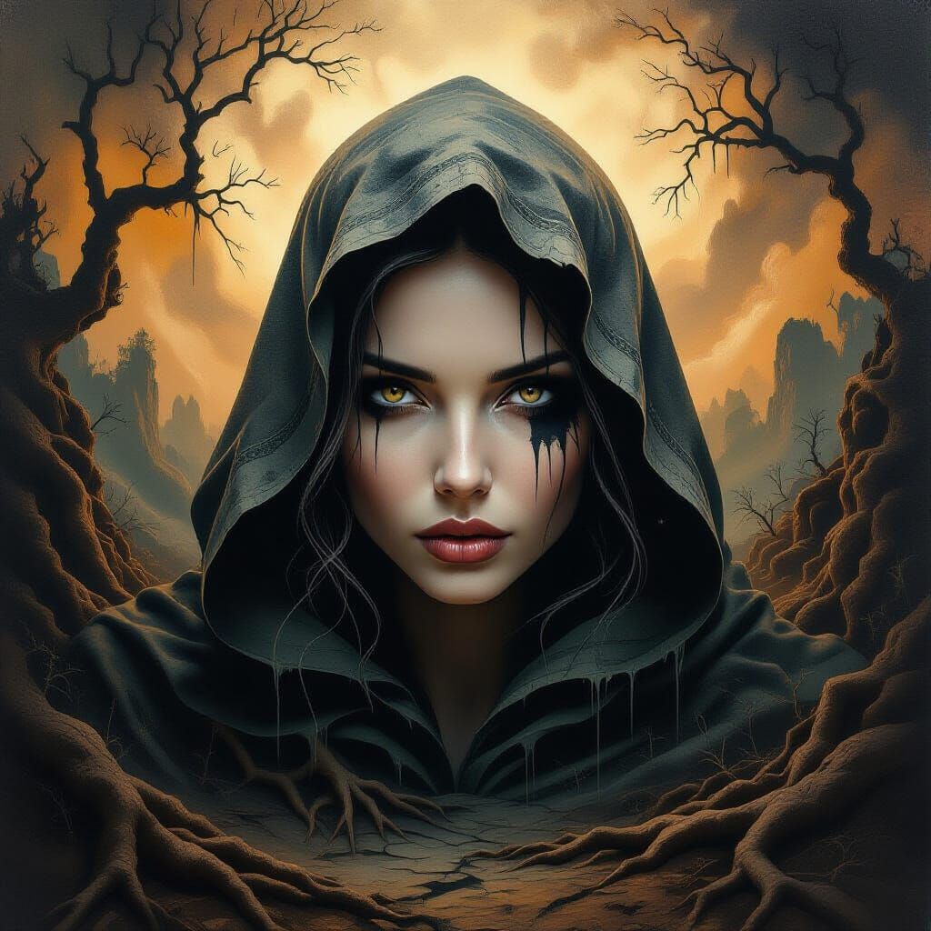 Surreal Portrait of Woman Emerging from Abstract Landscape