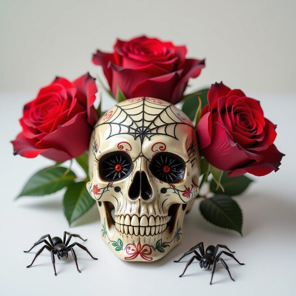 Gothic Valentines Roses with Spiders and Webs