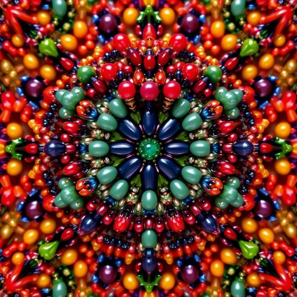 Kaleidoscopic Bead Art with Pomegranate Design
