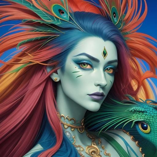 Dragon Woman Portrait in Abstract Fauvism Style