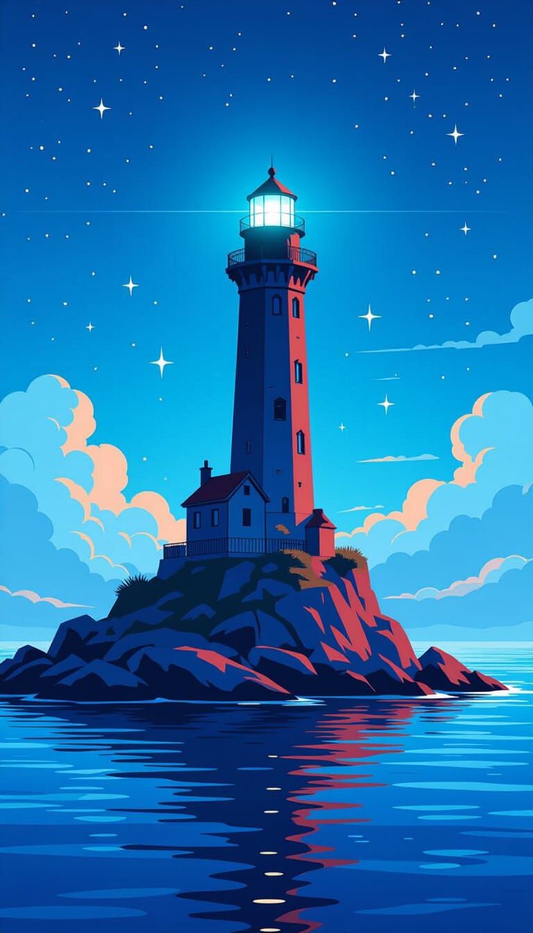 Floating Island Lighthouse in Ethereal Sci-Fi Style