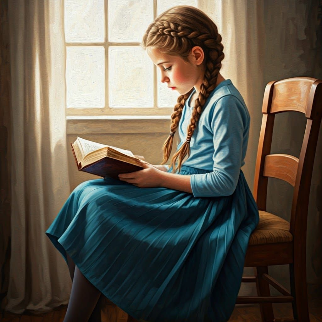 Girl Praying with Siddur in Impasto Oil Painting