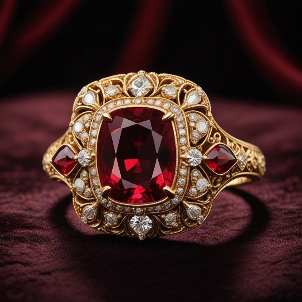 Luxurious Art Deco Ruby and Diamond Ring