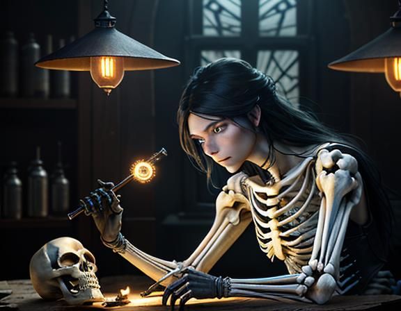 Furry Skeleton Bone Repair in Dark Fantasy Art