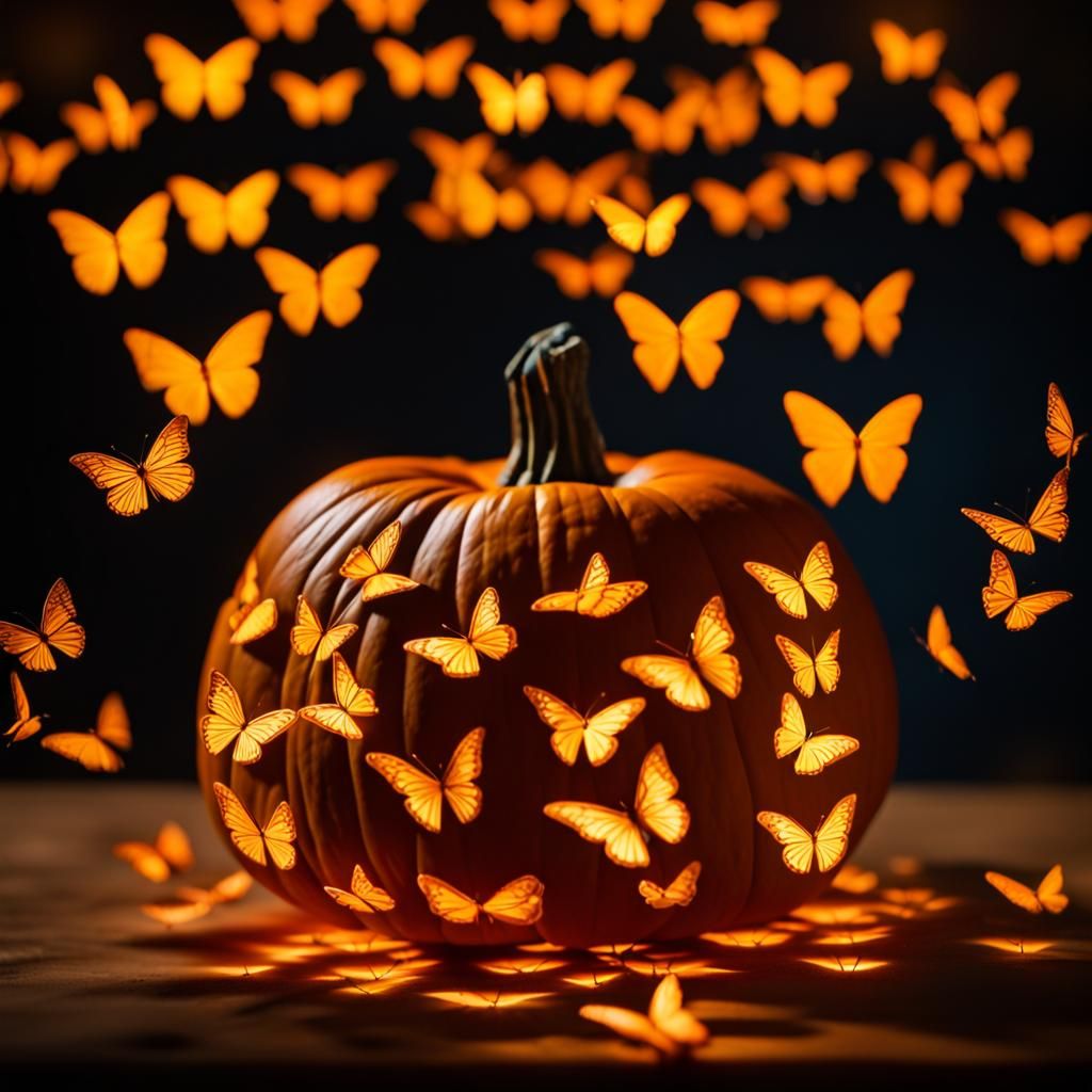 Butterfly Carved Pumpkin, Professional Photography