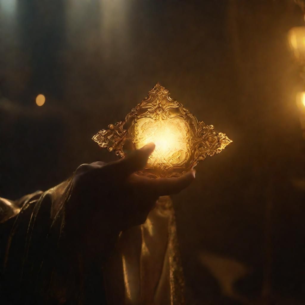 Divine Hand Reveals Glowing Barcode in Baroque Style