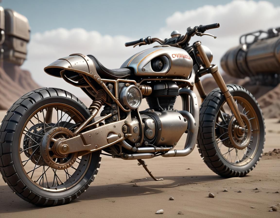 Futuristic Steampunk Motorcycle with Armored Chassis