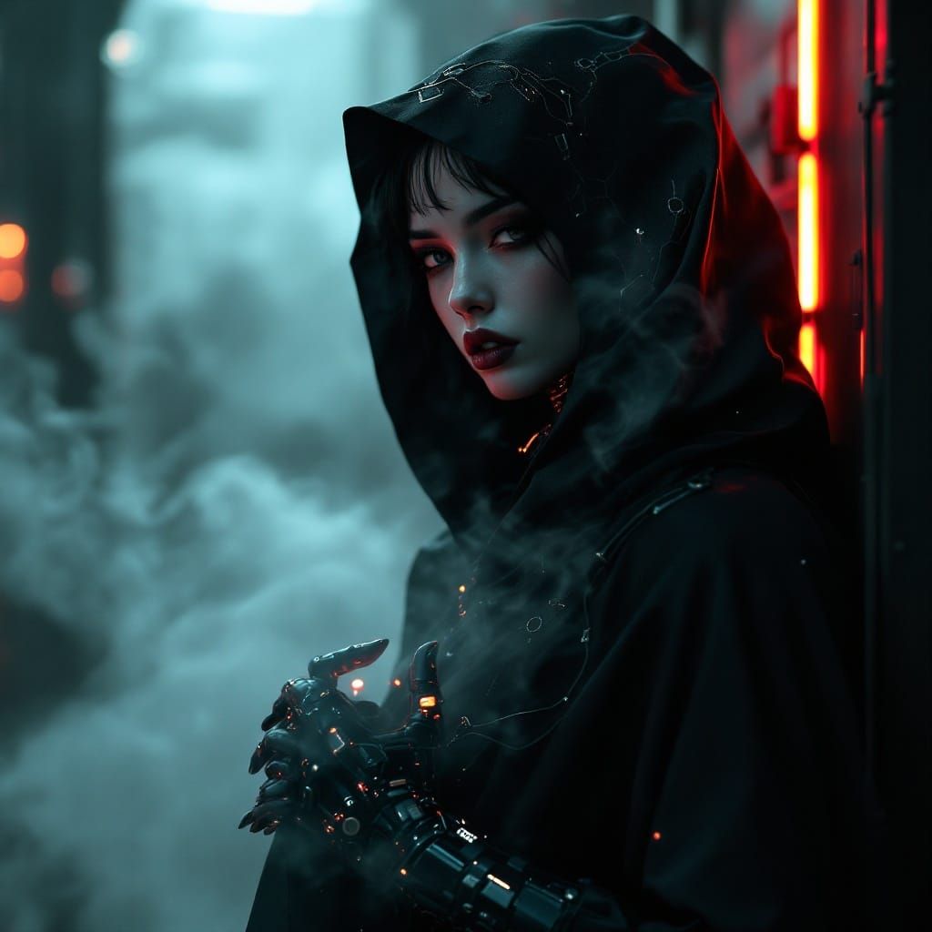 Ethereal Goth Virtual Influencer in Cyberpunk Haze