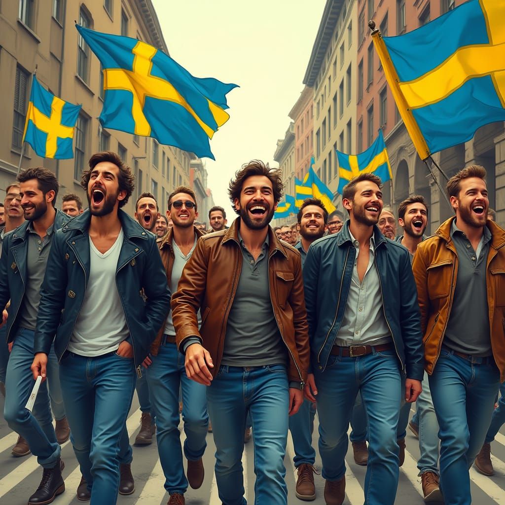 Swedish Pride: Men Marching in City Street