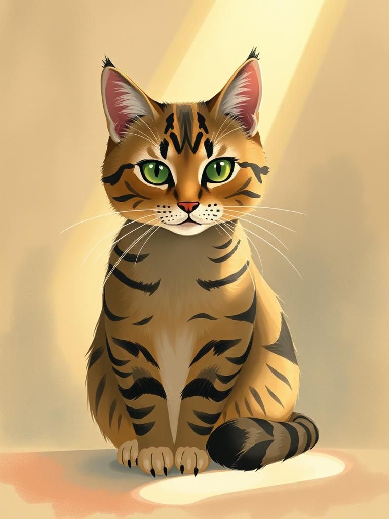 Tabby Cat in Sunbeam: Post-Impressionist Style