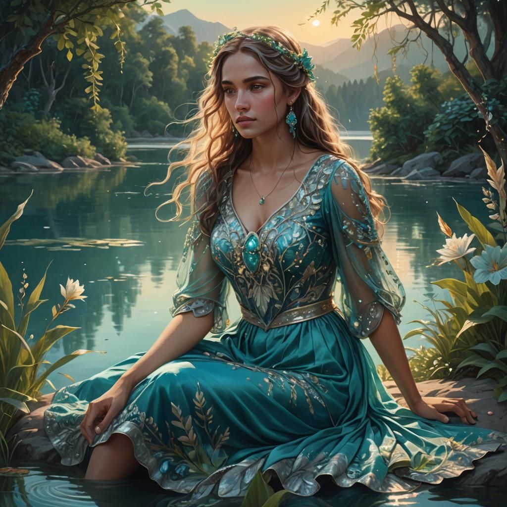 Virgo Woman in Turquoise Dress: Fantasy Art