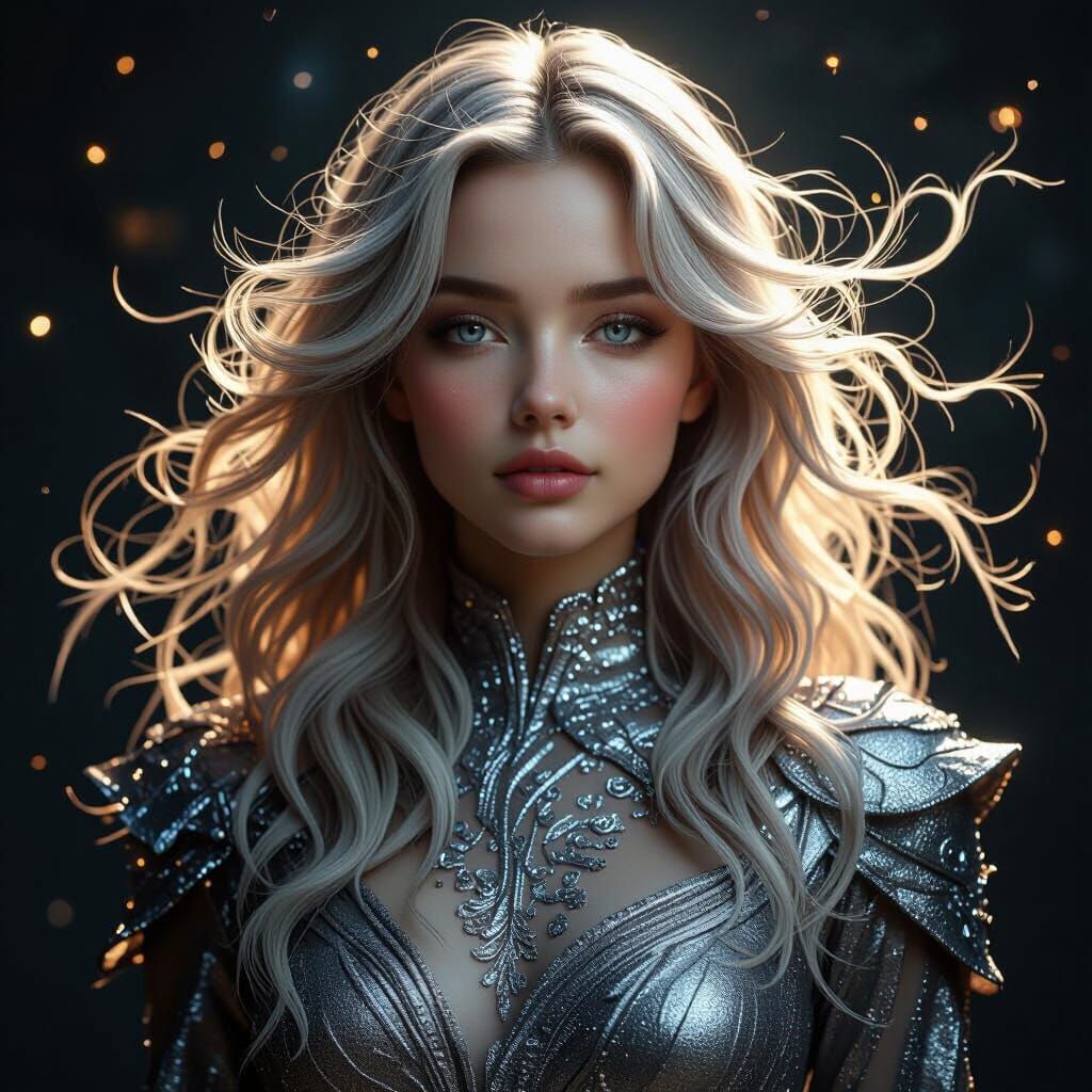 Ethereal Woman with Flowing Hair in Fantasy CGI Style