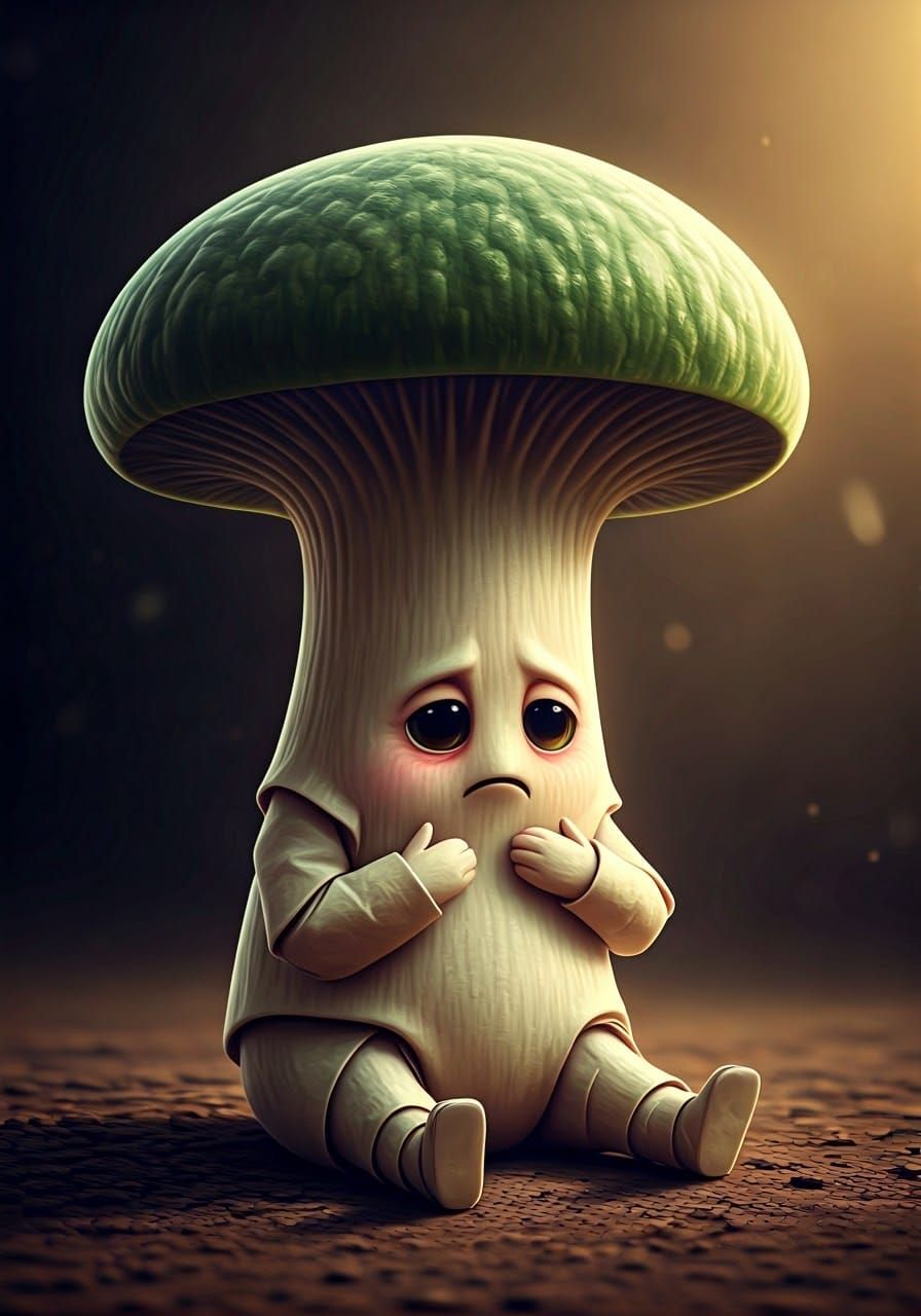 Charming Chibi Mushroom Character in Pixar Style