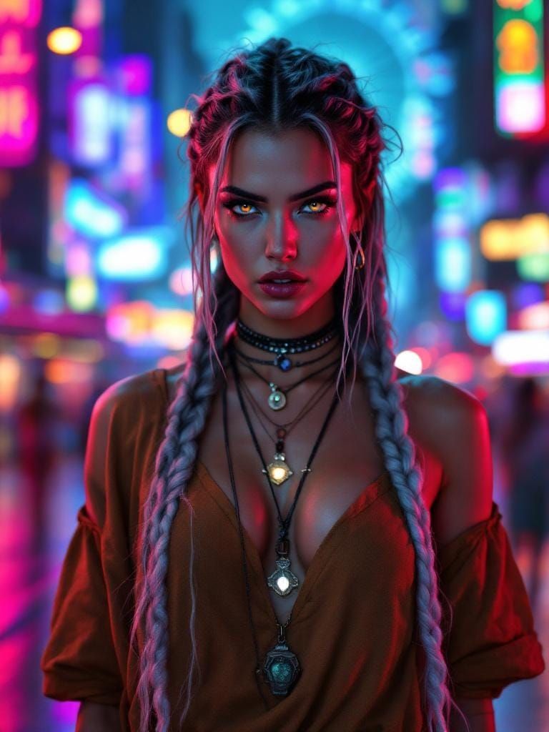 Mythpunk Valkyrie Under Neon Lights