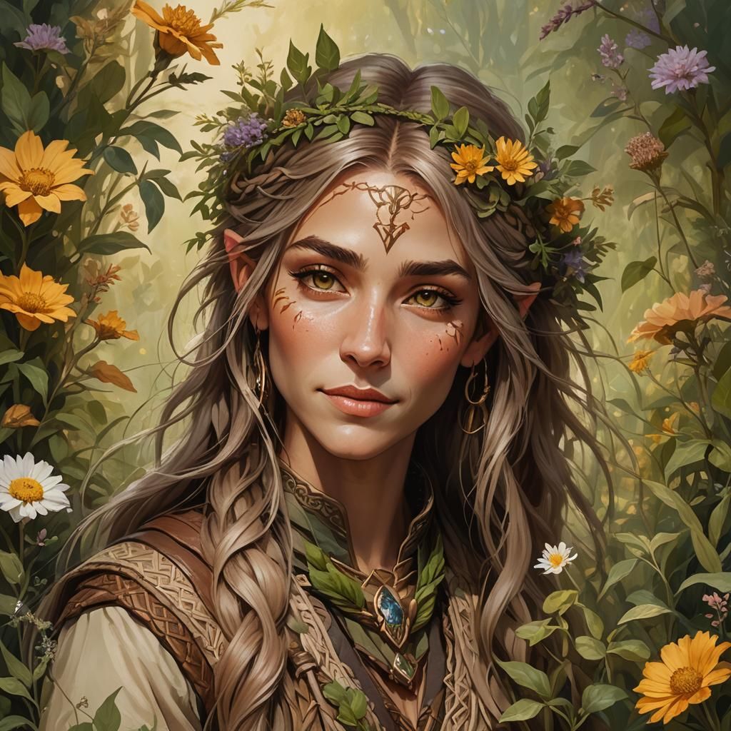 Half-Elf Healer Portrait in Oil Painting Style