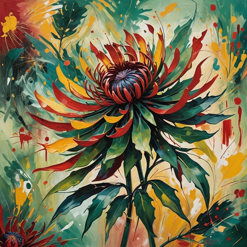 Waratah Flower in Abstract Expressionism Style
