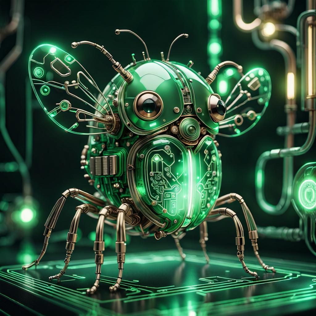 Adorable Glowing Circuit Board Bug in Steampunk Style