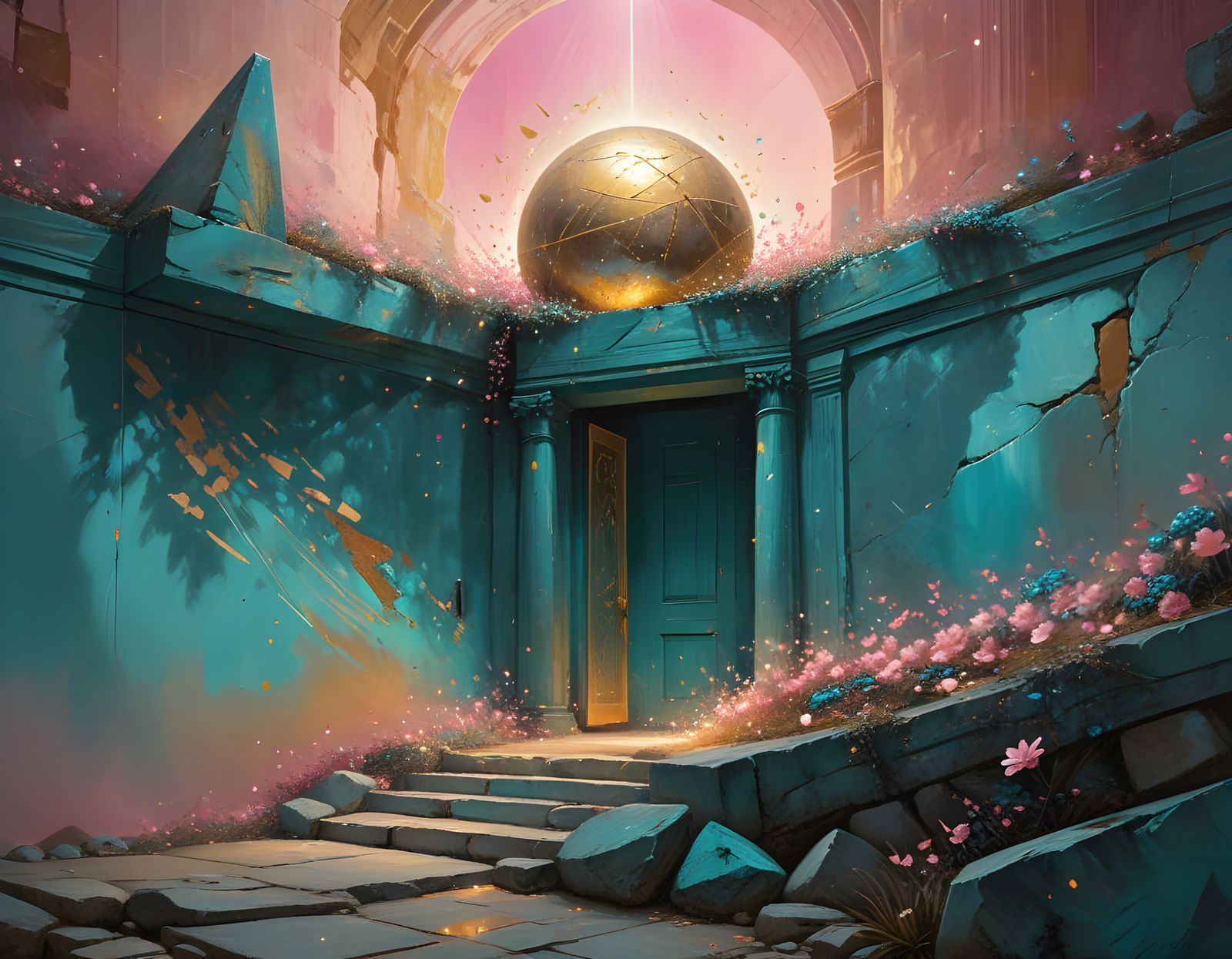 Geometry Allegory with Gemstones in Surreal Style