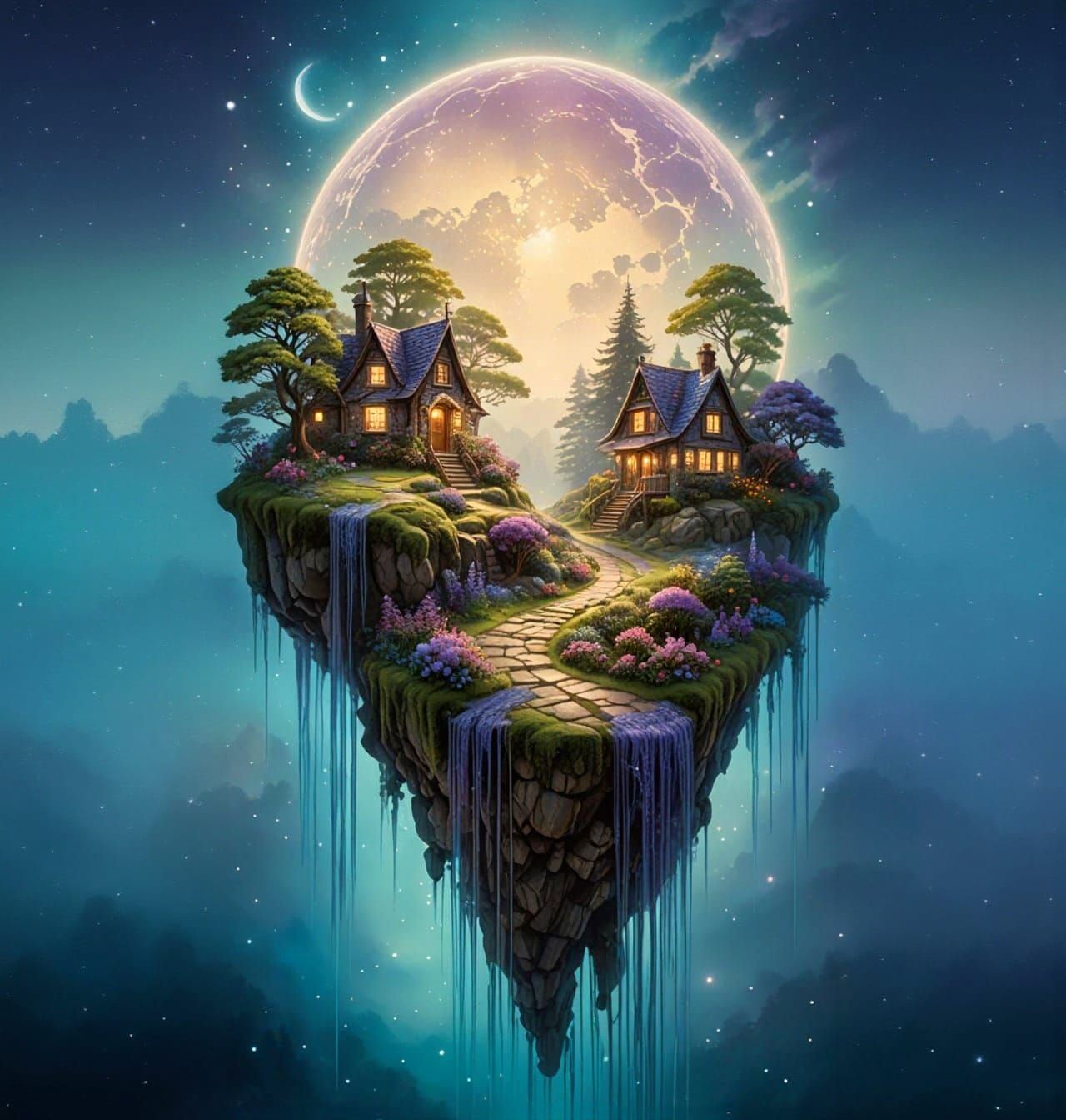 Cosmic Fairypunk Cottages in Moonlight Terrarium