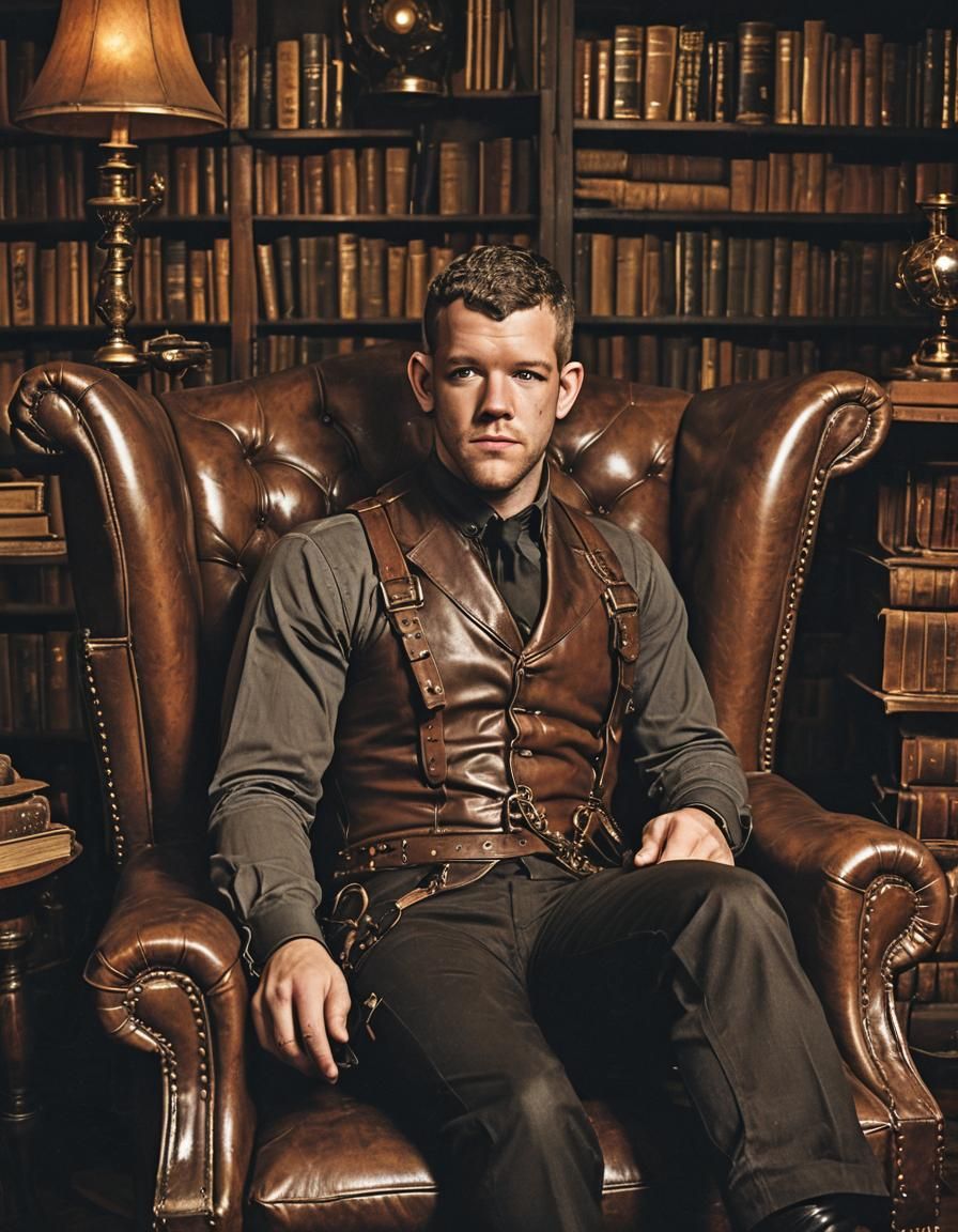 Steampunk Portrait: Man Lounging in Leather Chair