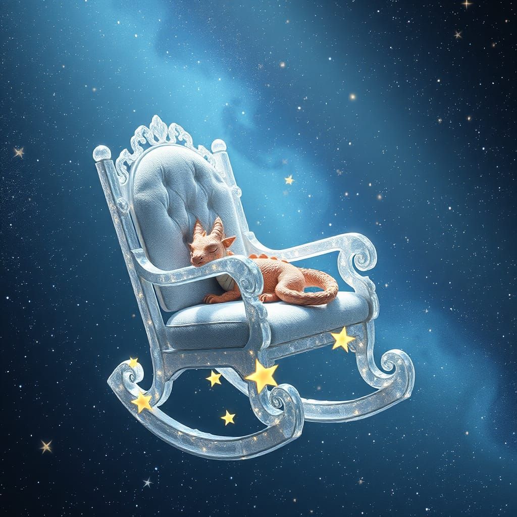 Celestial Dragon in Stardust Rocking Chair: Anime Art