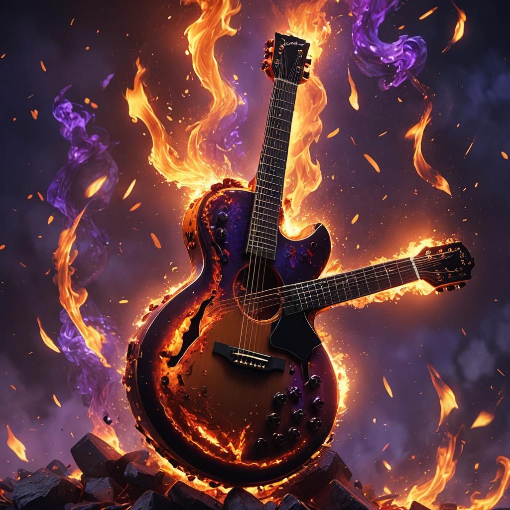 Fiery Electronic Guitar in Cinematic Concept Art
