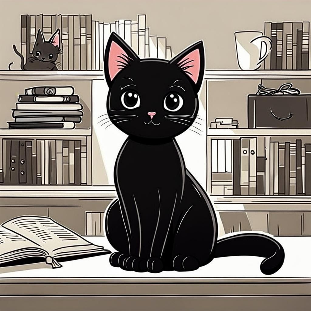 Friendly Cartoon Black Cat: An Adorable Image