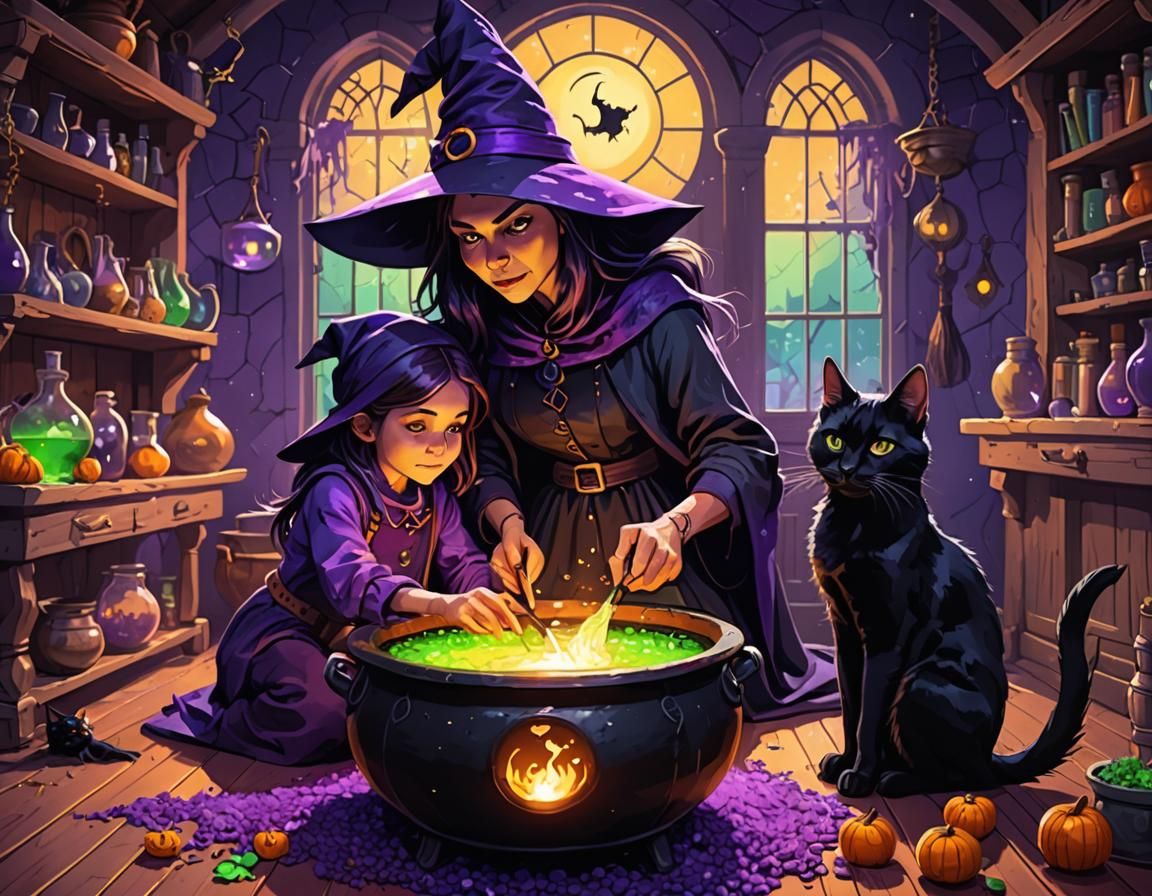 Magical Potion Lesson in Pixar-Style Fantasy Art