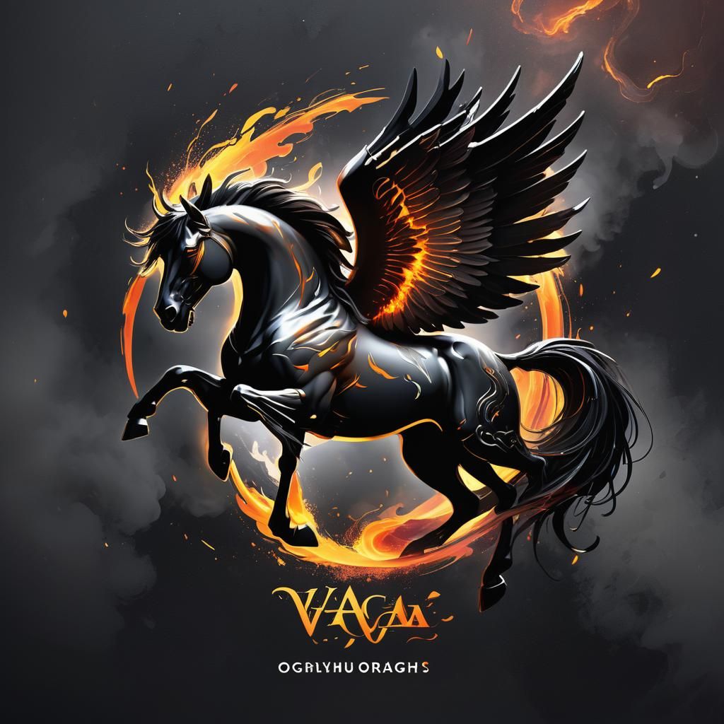 Pegasus Logo in Fiery Metallic Script