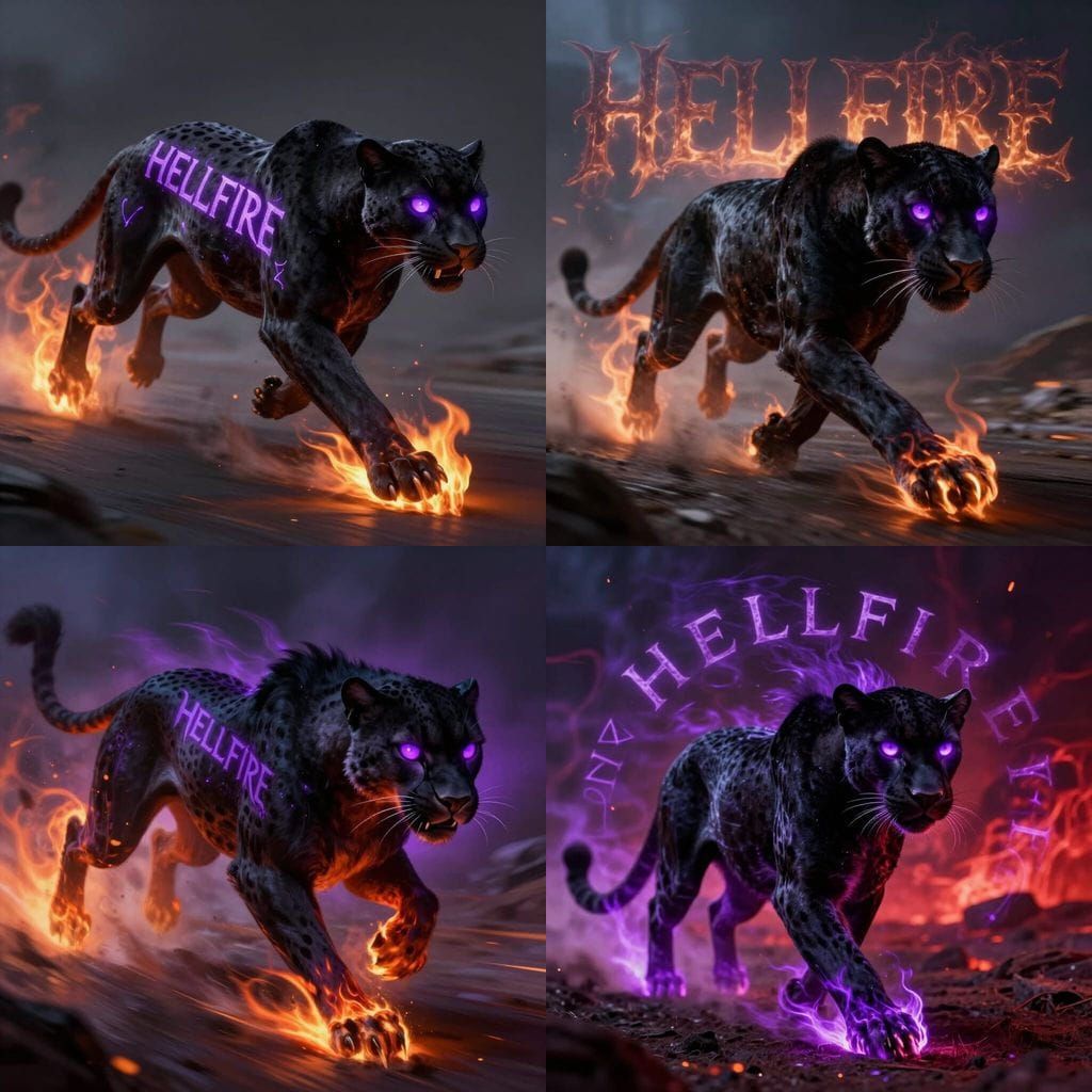 Black Cheetah Running Like Fire with Purple Eyes