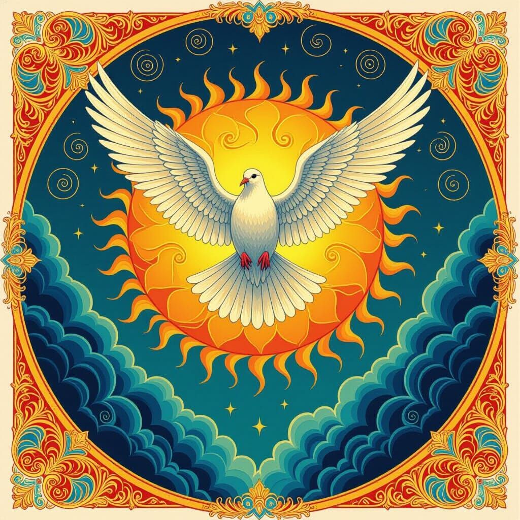 Heraldic Dove Descending on Sun in Candyland Style