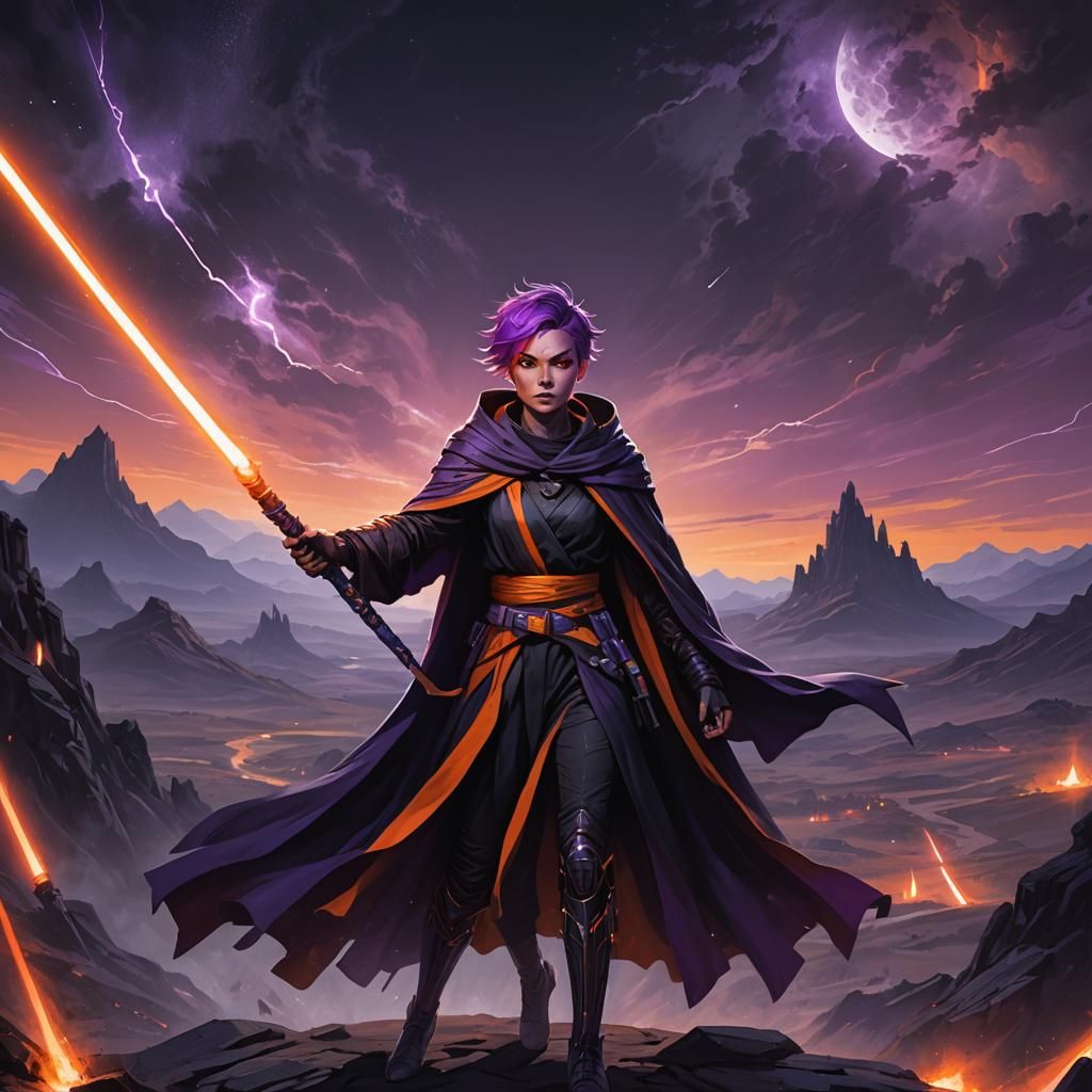 Dark Fantasy Humanoid with Lightsabers and Aura