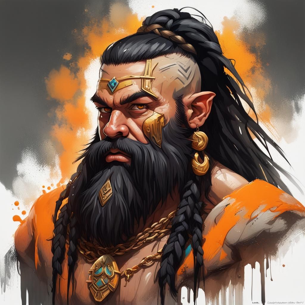 Barbarian Dwarf Portrait in Graffiti Art Style