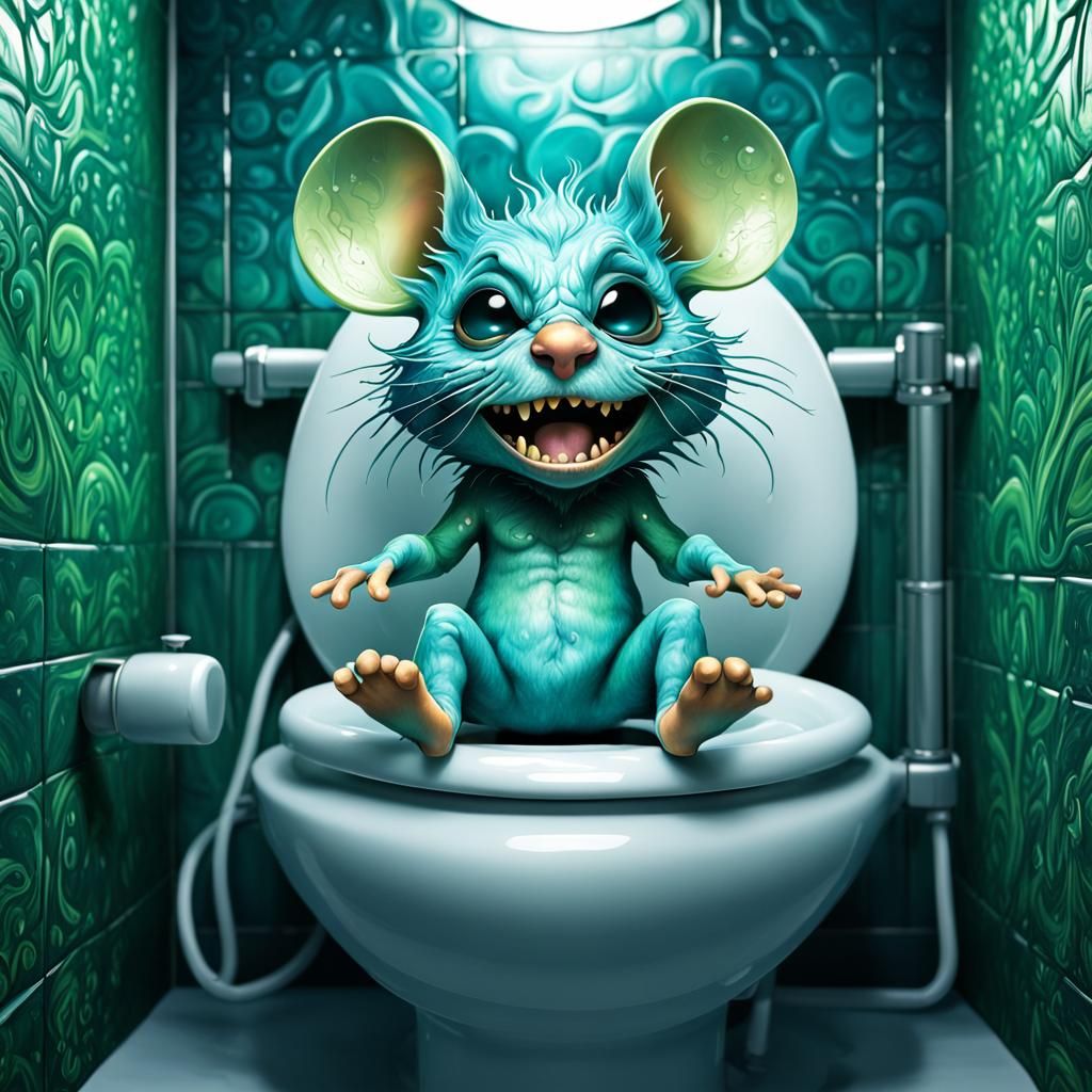Angry Aqua Chibi Mouse: Psychedelic Concept Art