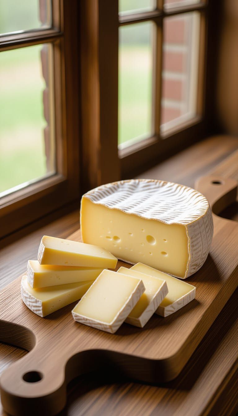 Artisanal Sliced Cheese on Rustic Wooden Board