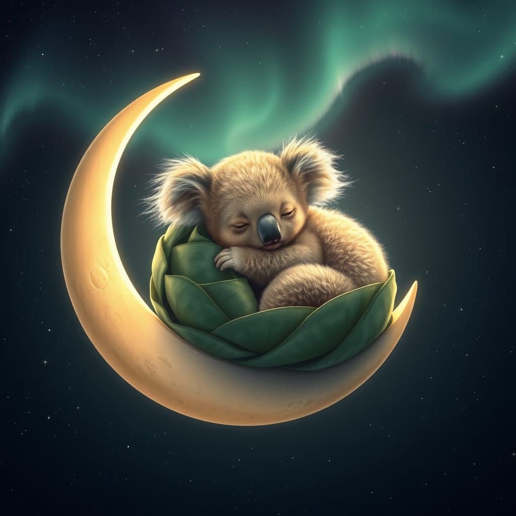 Serene Baby Koala Under Crescent Moon