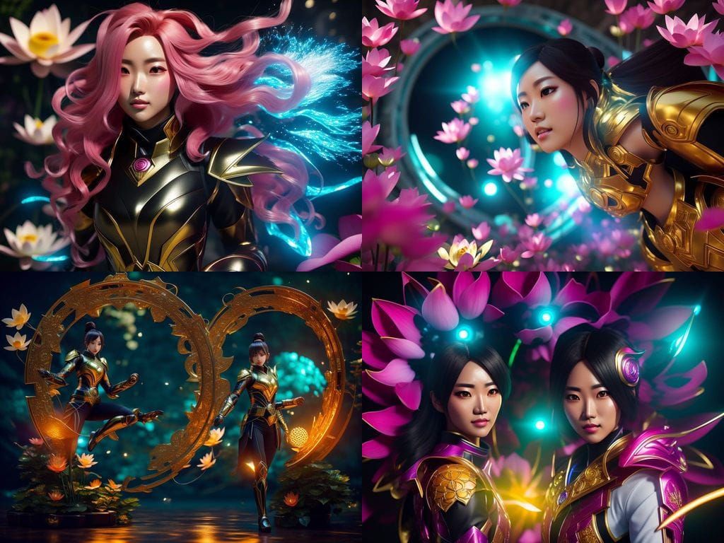 Cyberpunk Power Ranger Girl Rises from Lotus Portal