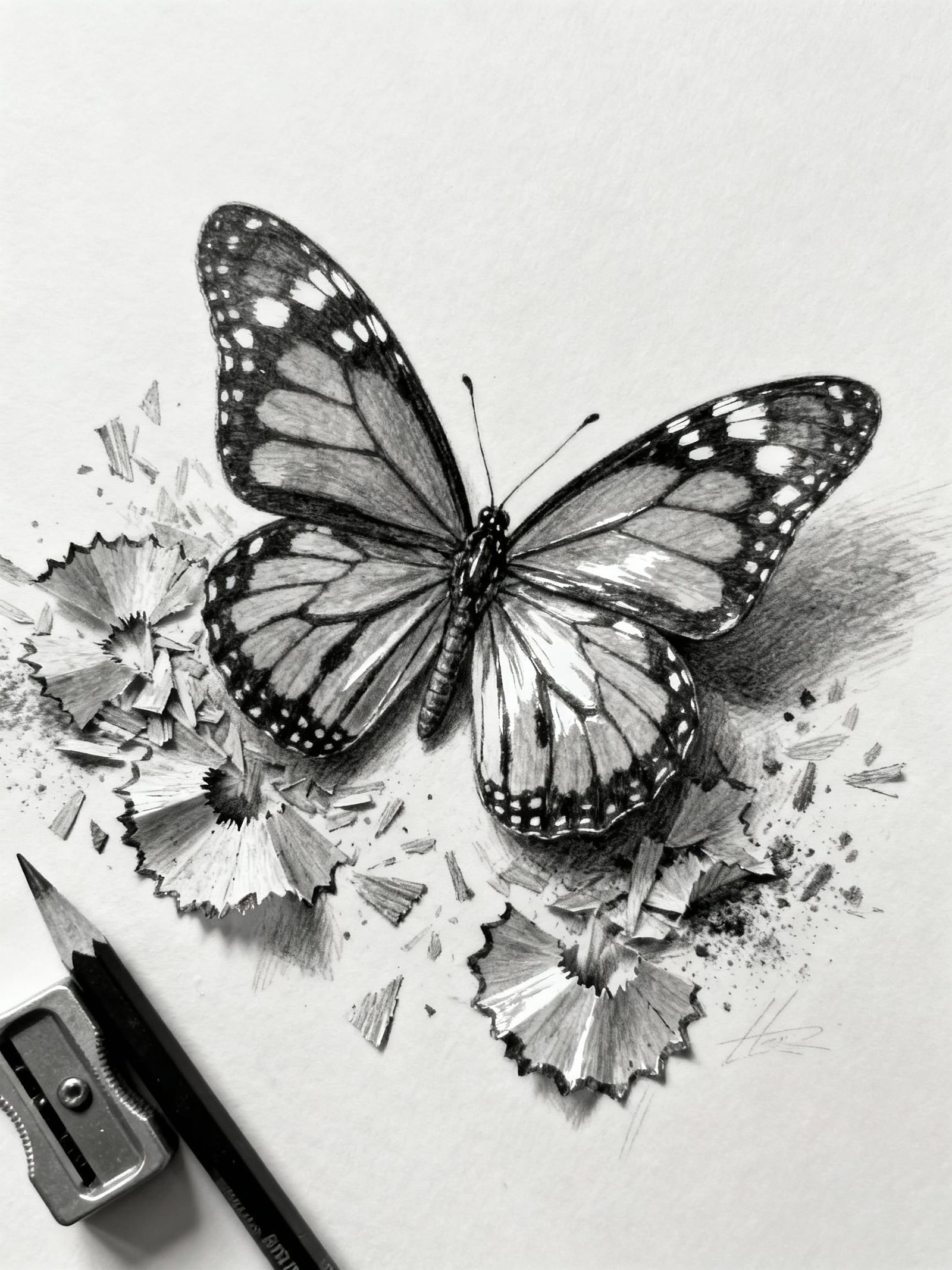 Graphite Monarch Butterfly on Canvas