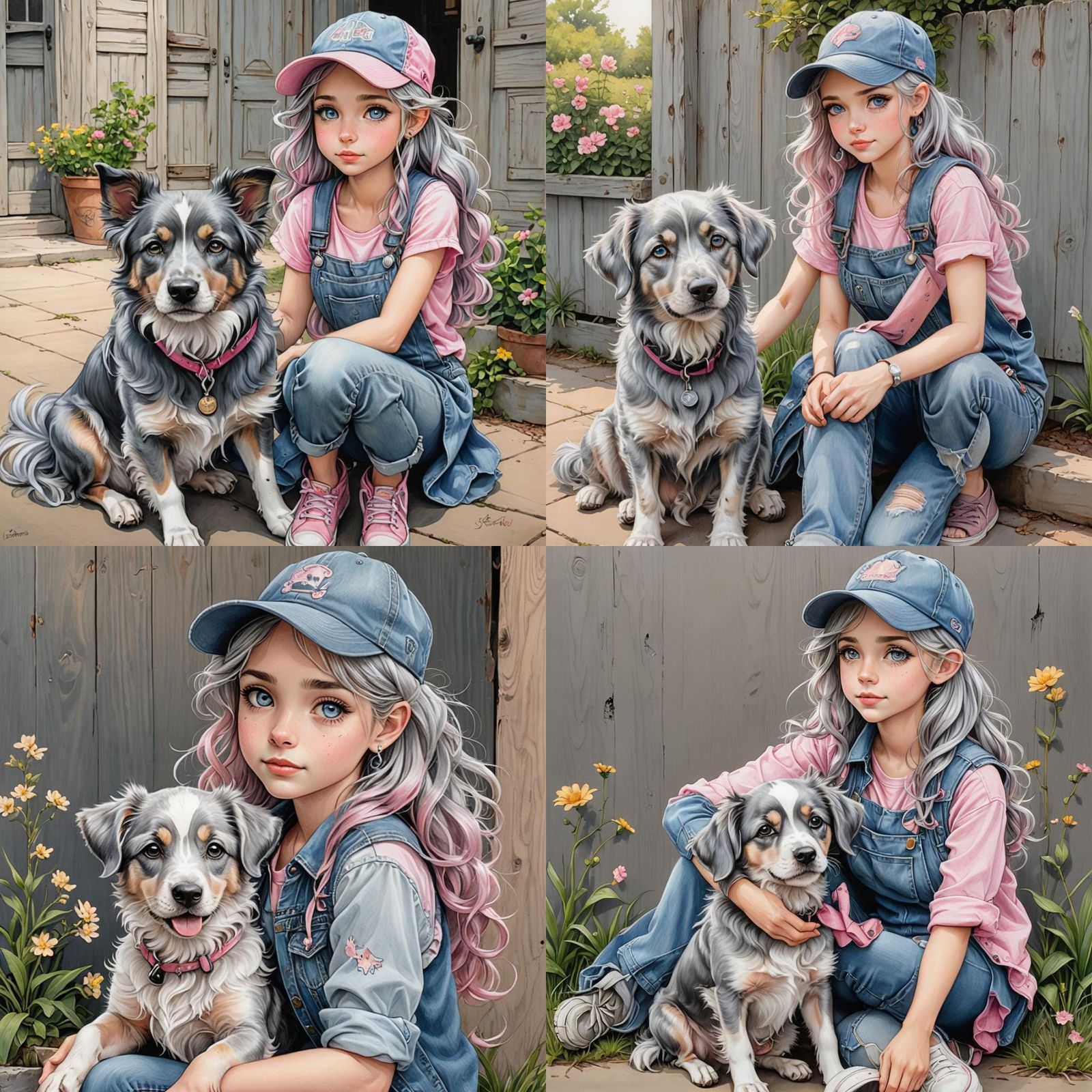 Girl and Dog Portrait in Anime Style