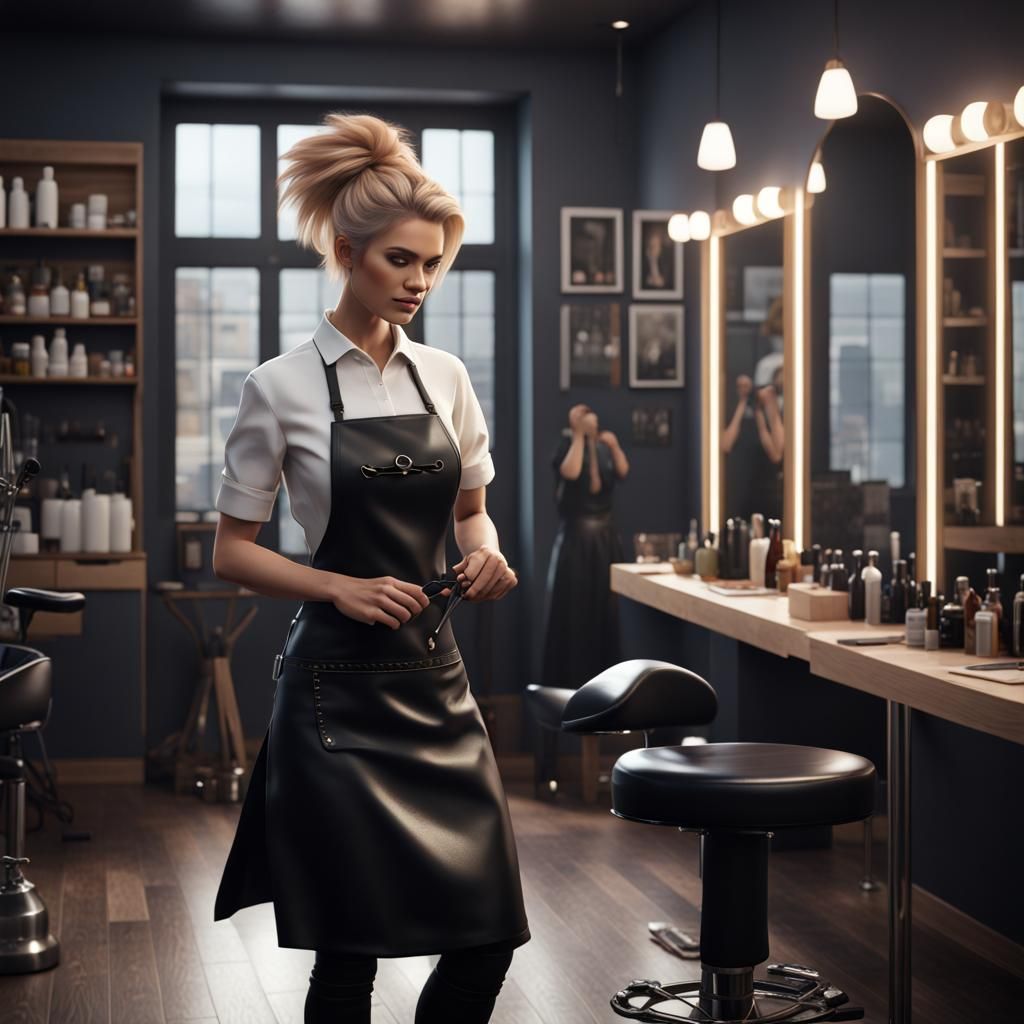 Hairdresser in Salon: Detailed Matte Painting