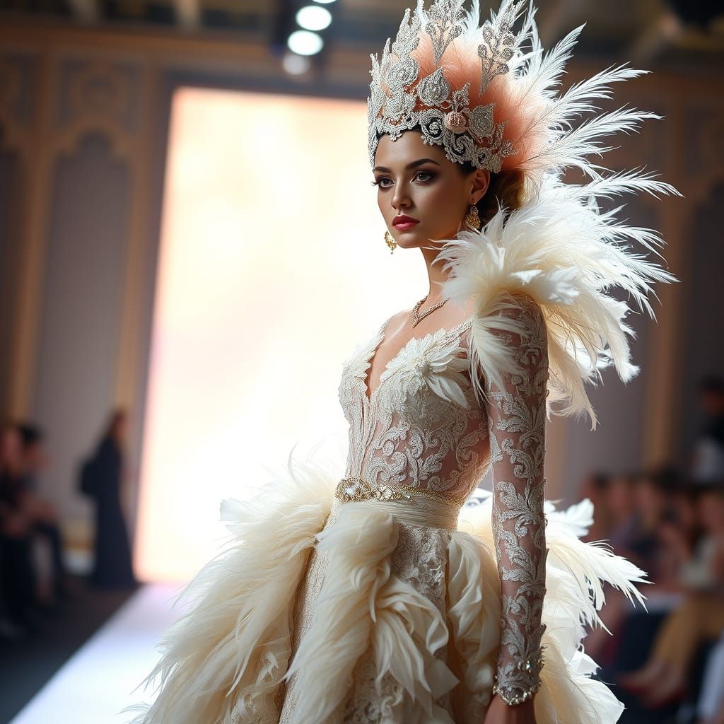 Ethereal Haute Couture Runway Scene with Young Model
